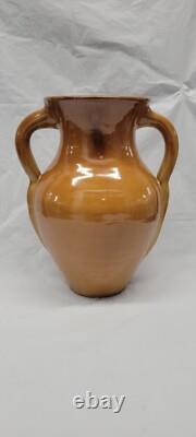 North Carolina pottery 2 handle handle tan 10.75 inch Vintage Amphora # 5693