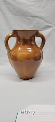 North Carolina pottery 2 handle handle tan 10.75 inch Vintage Amphora # 5693