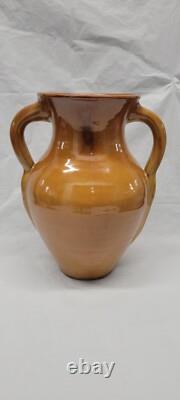 North Carolina pottery 2 handle handle tan 10.75 inch Vintage Amphora # 5693