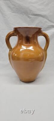 North Carolina pottery 2 handle handle tan 10.75 inch Vintage Amphora # 5693