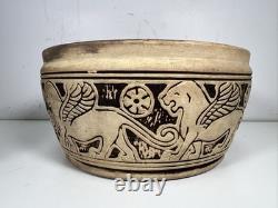 OLD ANTIQUE Weller Pottery Claywood Pottery WINGED LION Matte Bowl ARTS CRAFTS