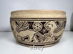 OLD ANTIQUE Weller Pottery Claywood Pottery WINGED LION Matte Bowl ARTS CRAFTS