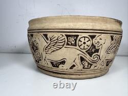 OLD ANTIQUE Weller Pottery Claywood Pottery WINGED LION Matte Bowl ARTS CRAFTS