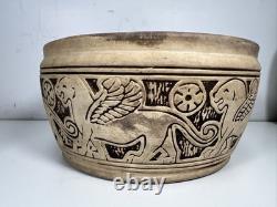 OLD ANTIQUE Weller Pottery Claywood Pottery WINGED LION Matte Bowl ARTS CRAFTS