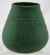 Owens 7 Arts & Crafts Vase By Hcp Withcarved Lines/leaf Motif Matte Green Glaze