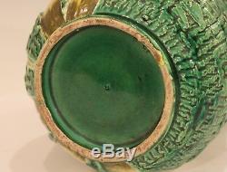 Old Antique Awaji Pottery Carved Tactile Iris Japanese Arts & Crafts Gourd Vase