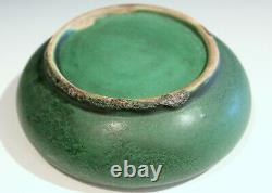 Old Pottery Matt Green Arts & Crafts Antique Hand Turned Low Vase Bowl