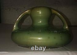 Old green Fulper Art & Craft pottery vase with crystal glaze decorations 1920s