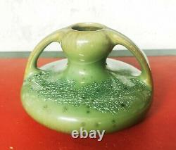 Old green Fulper Art & Craft pottery vase with crystal glaze decorations 1920s