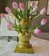 One 3 Pcs Set Italy Hand-crafted Green/yellow Pottery Tulip Vase Aldo Londi