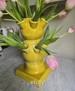 One 3 pcs set Italy hand-crafted Green/yellow pottery tulip vase Aldo Londi