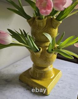 One 3 pcs set Italy hand-crafted Green/yellow pottery tulip vase Aldo Londi