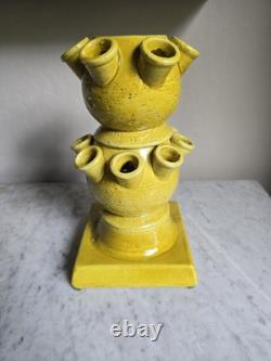 One 3 pcs set Italy hand-crafted Green/yellow pottery tulip vase Aldo Londi