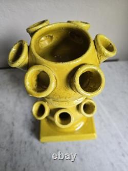 One 3 pcs set Italy hand-crafted Green/yellow pottery tulip vase Aldo Londi