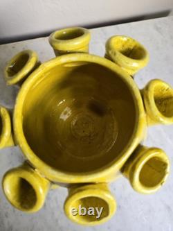 One 3 pcs set Italy hand-crafted Green/yellow pottery tulip vase Aldo Londi