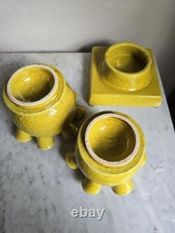 One 3 pcs set Italy hand-crafted Green/yellow pottery tulip vase Aldo Londi
