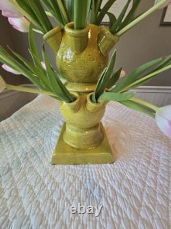 One 3 pcs set Italy hand-crafted Green/yellow pottery tulip vase Aldo Londi