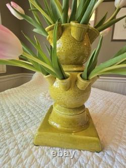One 3 pcs set Italy hand-crafted Green/yellow pottery tulip vase Aldo Londi