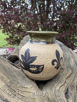 One Of A Kind Pottery Hand Thrown Jazz Fest Fleur-de-li New Orleans Ceramic Vase