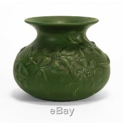 Ouachita Pottery Hot Springs rare dogwood carved matte green vase arts & crafts