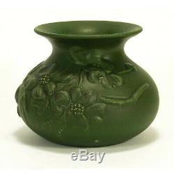 Ouachita Pottery Hot Springs rare dogwood carved matte green vase arts & crafts