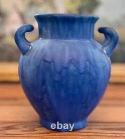 Outstanding Camark Pottery Matte Blue Arts & Crafts 2 handled Drip Vase Arkansas