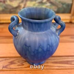 Outstanding Camark Pottery Matte Blue Arts & Crafts 2 handled Drip Vase Arkansas