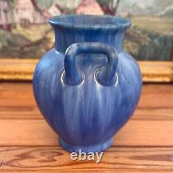 Outstanding Camark Pottery Matte Blue Arts & Crafts 2 handled Drip Vase Arkansas