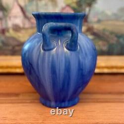 Outstanding Camark Pottery Matte Blue Arts & Crafts 2 handled Drip Vase Arkansas