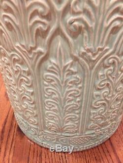 Outstanding Vintage Arts & Crafts Mint Green Pottery Umbrella / Cane Stand