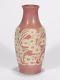 Overbeck Pottery Arts & Crafts Carved Vase Matte Pink White Art Deco Flowers