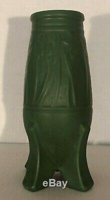 Owens Matte Green Arts and Crafts Vase withEmbossed Tulips