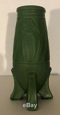 Owens Matte Green Arts and Crafts Vase withEmbossed Tulips