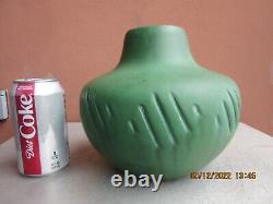 Owens Pottery Arts & Crafts Hand Tooled Matte Green 7 by 8 Vase