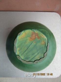 Owens Pottery Arts & Crafts Hand Tooled Matte Green 7 by 8 Vase