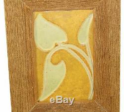 Owens Pottery Arts and Crafts Yellow and Tan Leaves Tile Framed