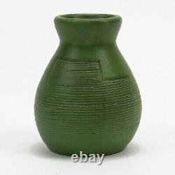 Owens Pottery matte green arts & crafts geometric tribal design vase