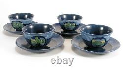 PRP Saturday Evening Girls pottery 4 cup & saucers landscape arts & crafts blue