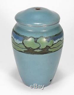 PRP Saturday Evening Girls pottery landscape vase lamp arts & crafts matte blue