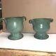 Pair Genuine Bybee Pottery Kentucky Matte Green Arts & Crafts Handled Vases