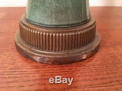 Pair Large Vintage Arts & Crafts Green Art Pottery Table Lamps with Brass