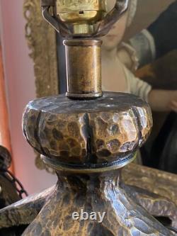 Pair MCM Brutalist Lamps Bronze Pottery Arts & Crafts Unprecedented