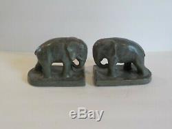 Pair Monmouth Pottery Matte Green Elephant Bookends, Arts & Crafts Period