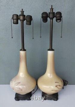 Pair Of Arts & Crafts Pottery Double Socket Table Lamps Dav Art Ny