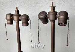 Pair Of Arts & Crafts Pottery Double Socket Table Lamps Dav Art Ny