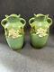 Pair Of Vintage Roseville Gardenia Urn Vases Pair 6 Arts & Crafts Pottery 40's