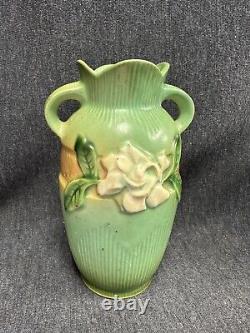 Pair Of Vintage Roseville Gardenia Urn VASES Pair 6 ARTS & CRAFTS Pottery 40's