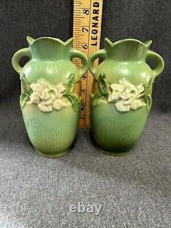 Pair Of Vintage Roseville Gardenia Urn VASES Pair 6 ARTS & CRAFTS Pottery 40's