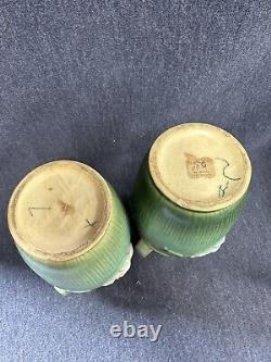 Pair Of Vintage Roseville Gardenia Urn VASES Pair 6 ARTS & CRAFTS Pottery 40's