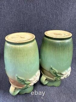 Pair Of Vintage Roseville Gardenia Urn VASES Pair 6 ARTS & CRAFTS Pottery 40's